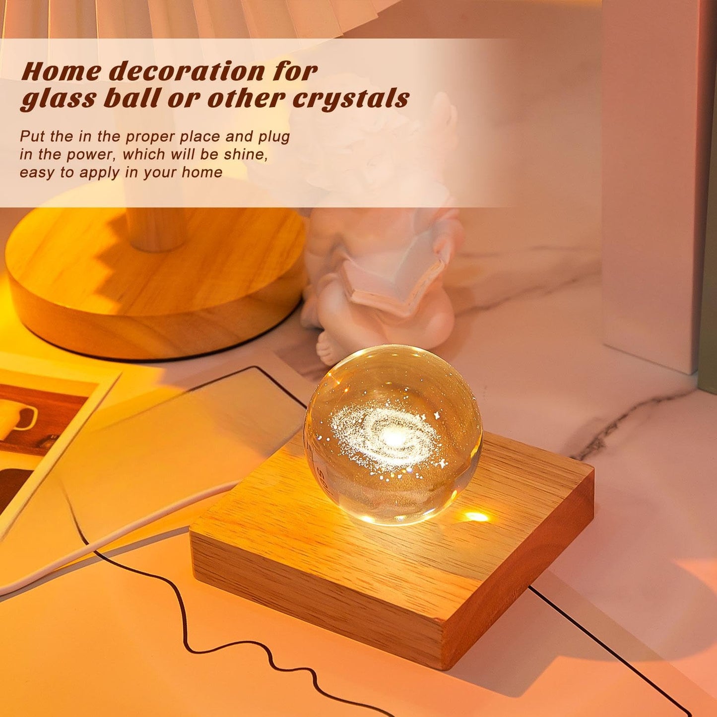 Honoson 4 Pcs LED Light Base - Wooden LED Base for Crystal Wood Light Display for Glass Art Lighted Stand for 3D Glass Resin Art(Square, Round)