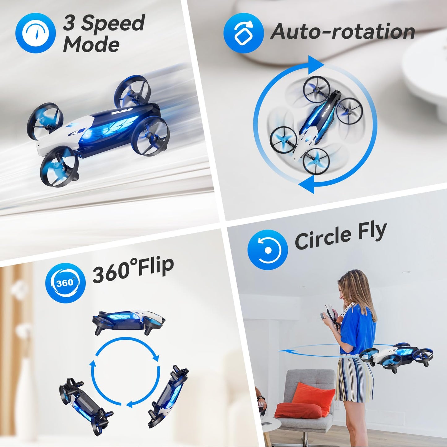 2-in-1 Drones for Kids 8-12 with 7+2 Light Modes,5 Flying Postures,Mini Drone for Age 14 Boys Small Micro Indoor Nano RC Remote Control Quadcopter with Land Mode,Auto rotation,Circle Fly,Altitude Hold