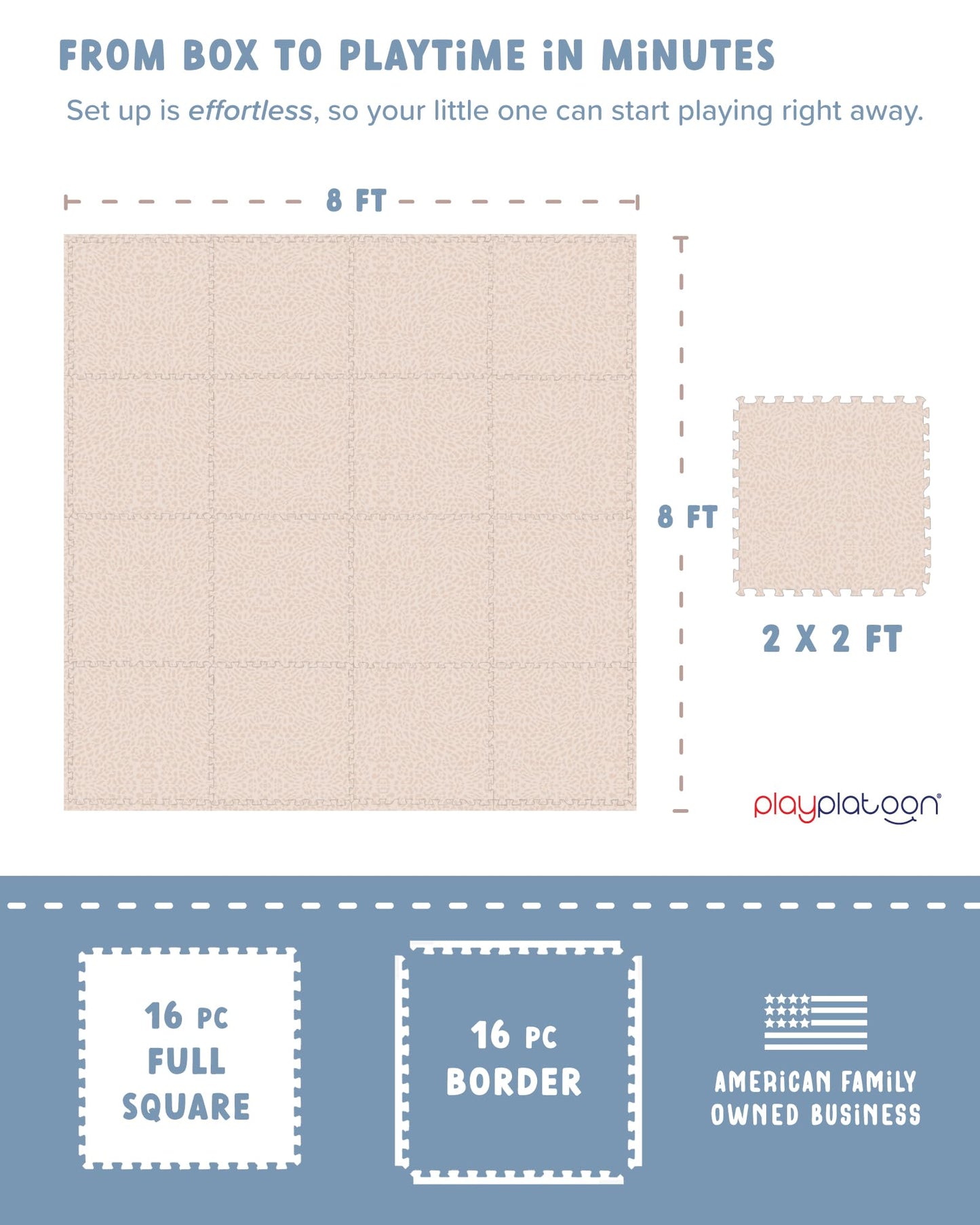 Play Platoon Non-Toxic Large Baby Play Mat for Floor, 16 Tile 96 x 96 inch - Extra-Thick Interlocking Foam Floor Tiles 24 x 24 in Puzzle Mat Pieces with Border, Playmat Rug for Kids - Savanna Print