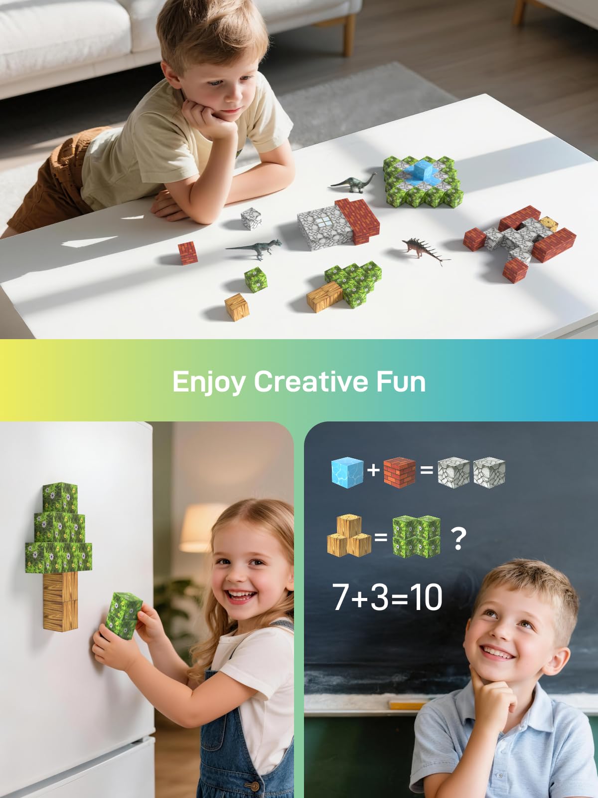 Veecafiodi Magnetic Blocks 108PCS, Dinosaur Magnetic Building Blocks with 6 Dinosaur Figures, Magnetic Blocks for Kids Ages 3-5, 4-8, STEM Construction Toy