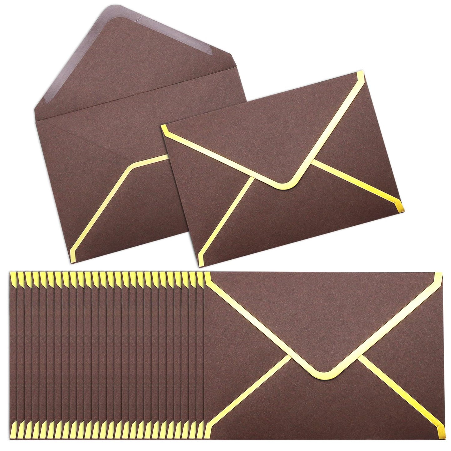 szkoo 100 Pack 5x7 Envelopes, Coffee A7 Card Christmas Envelopes V Flap Envelope Gold Borders for Invitations, Weddings, Parties & Greeting Cards