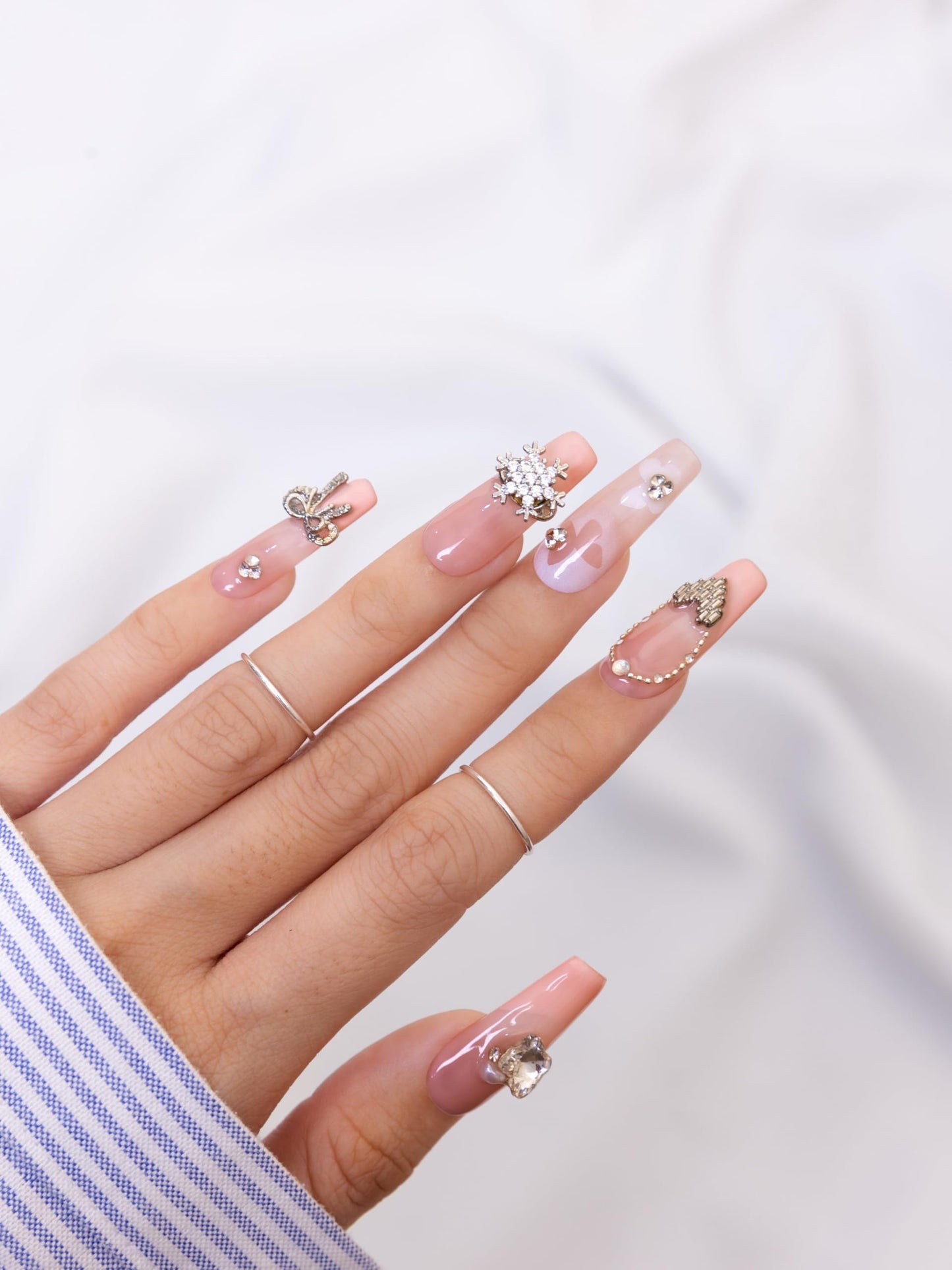 SIYOU Beauty | Fairy Space | Pink Fairy Long Coffin Press On Nails for Women (Medium) - Reusable, Salon-Quality Fake Nails (10pc)