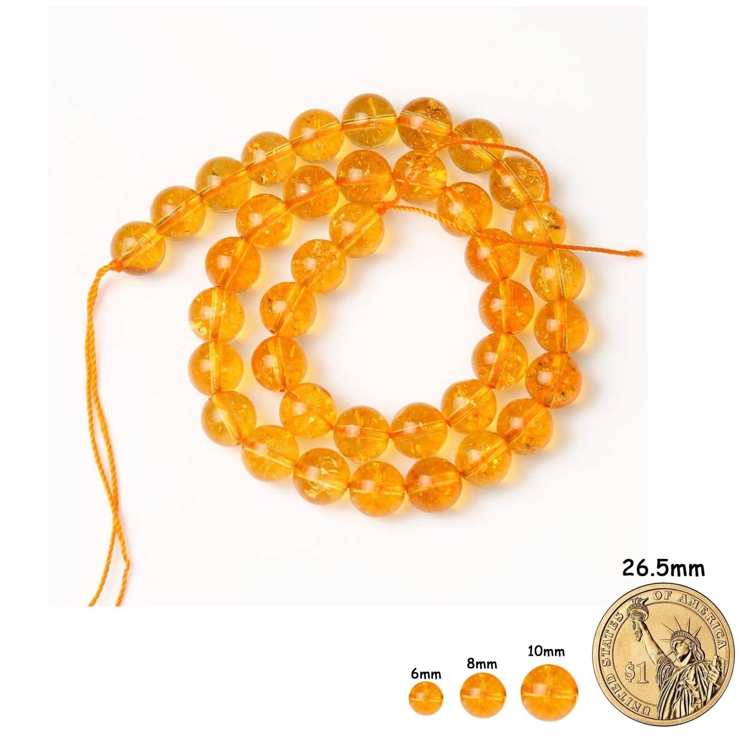 Yochus 60pcs Yellow Citrine Beads，6mm Healing Power Natural Stone Round Loose Beads for Jewelry Making Earring Necklace DIY Crafts