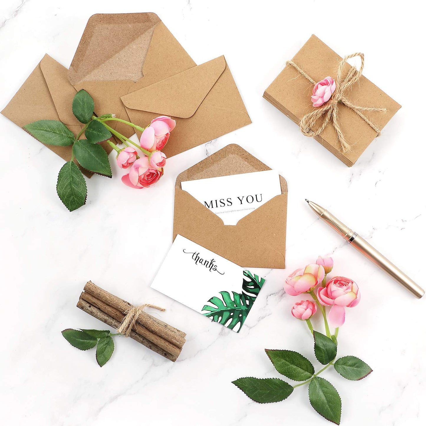Outus 400 Pieces Gift Cards Envelopes Mini Brown Kraft Envelopes Sleeve for Small Gift Cards Invitations Business Notes Tiny Mini Greeting 4 x 2.76 Inches
