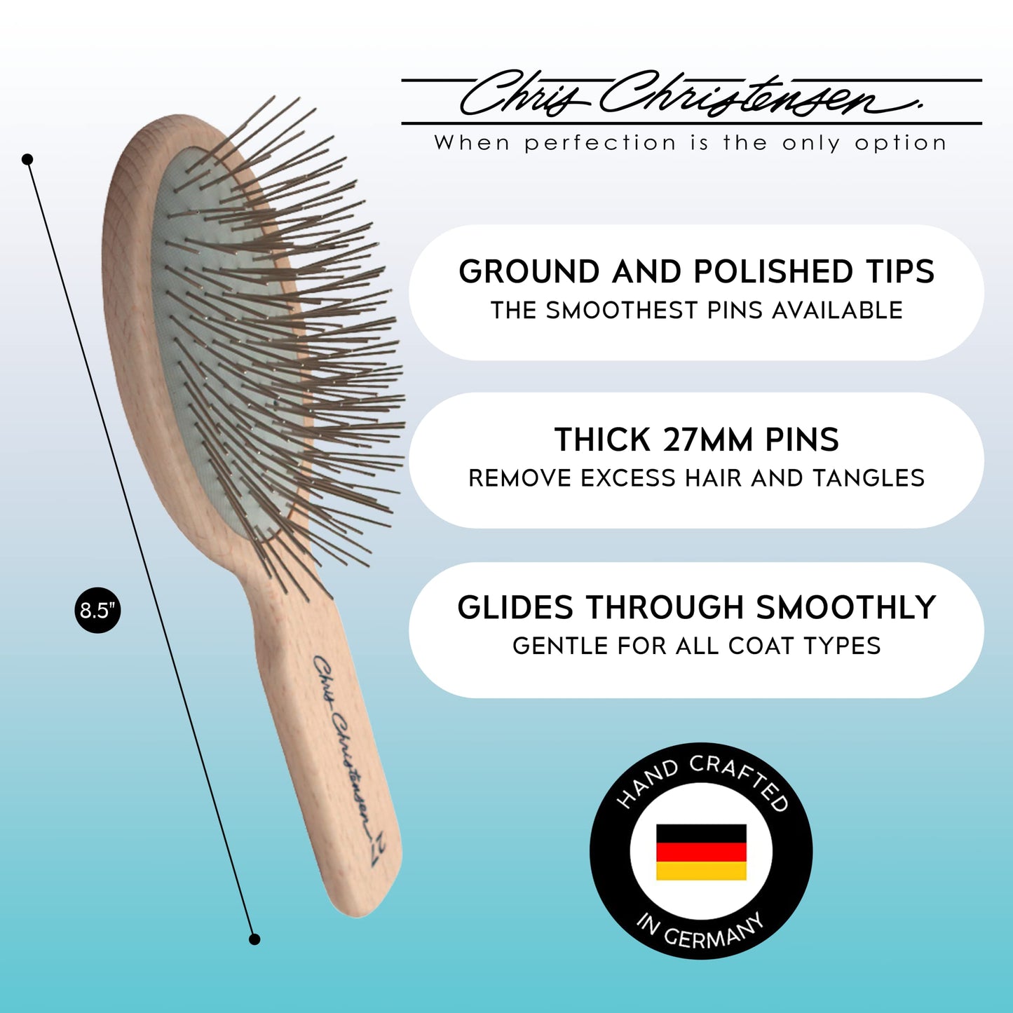 Chris Christensen Brush & Comb Bundle - Big K Slicker, 000 7.5 in Greyhound Style Fine/Coarse Comb, 27mm Original Series - Groom Like a Professional, Made in USA