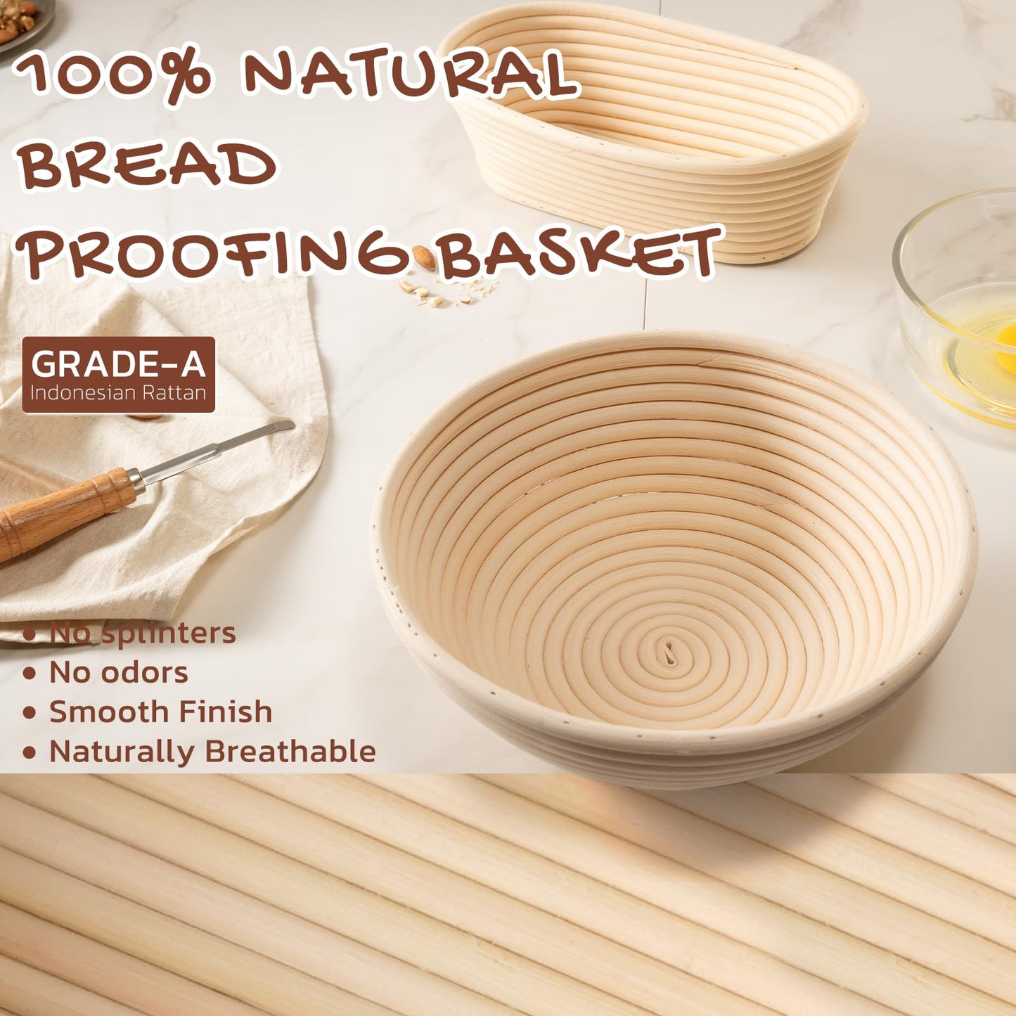 Astercook Sourdough Starter Kit with Round & Oval Banneton Bread Proofing Basket, Bread Sling, Starter Jar, Dough Whisk, Scrapers, Stencils, Complete Sourdough Bread Baking Supplies, Mothers Day Gifts