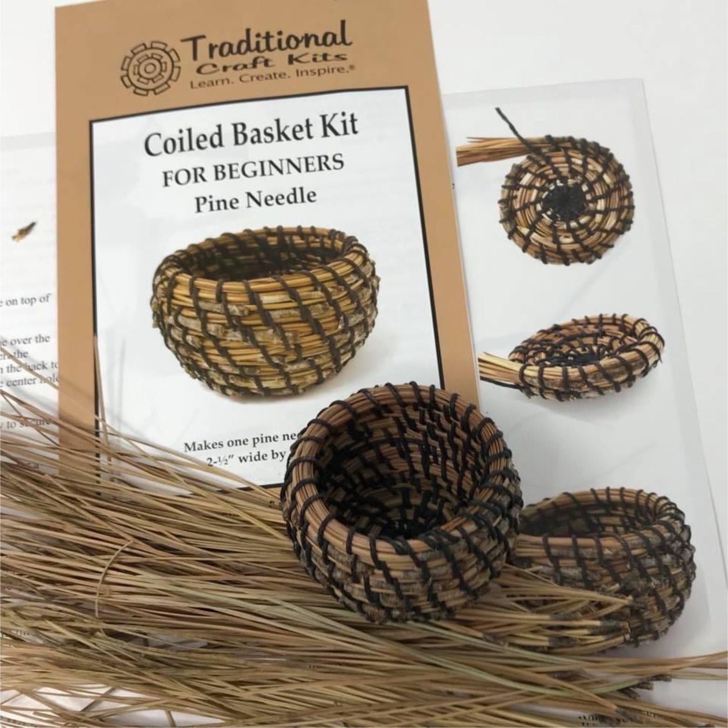 Traditional Craft Kits Coiled Basket Weaving Kit for Beginners – DIY Pine Needle Basketry Making Kit – Includes Natural Pine Needles, Hemp Twine, and Tools – Handcrafted Basket Making Supplies