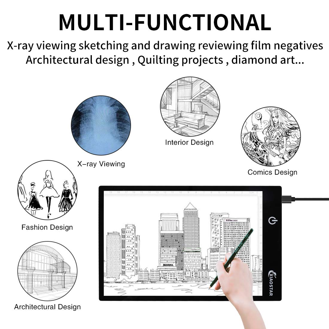 XIAOSTAR Light Box Drawing Pad A5, Tracing Board with Micro USB Cord Charge Cable and Brightness Adjustable for Artists, AnimationDrawing, Sketching, Animation, X-ray Viewing (A5) Not Rechargeable