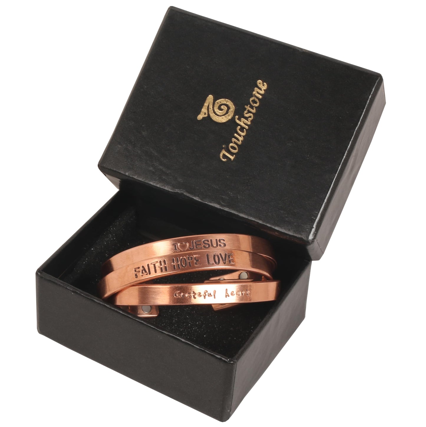 Touchstone copper bracelets | gift for men women |adjustable 100% pure solid real magnetic jewelry | handmade bracelet set combo | rope braided tibetan bangles. Set of 3 different messages engraved.
