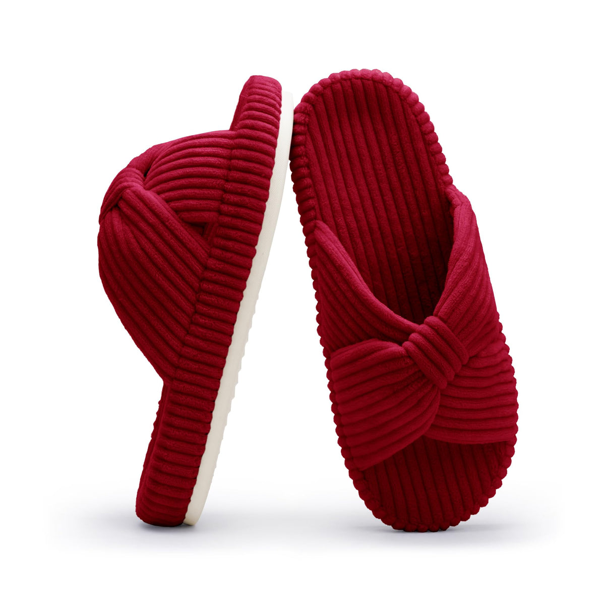 Slippers for Women Memory Foam House Bedroom Corduroy Bow Crossbands Slipper Shoes Comfy Trendy Gift Slippers Red Size 7 8 6.5