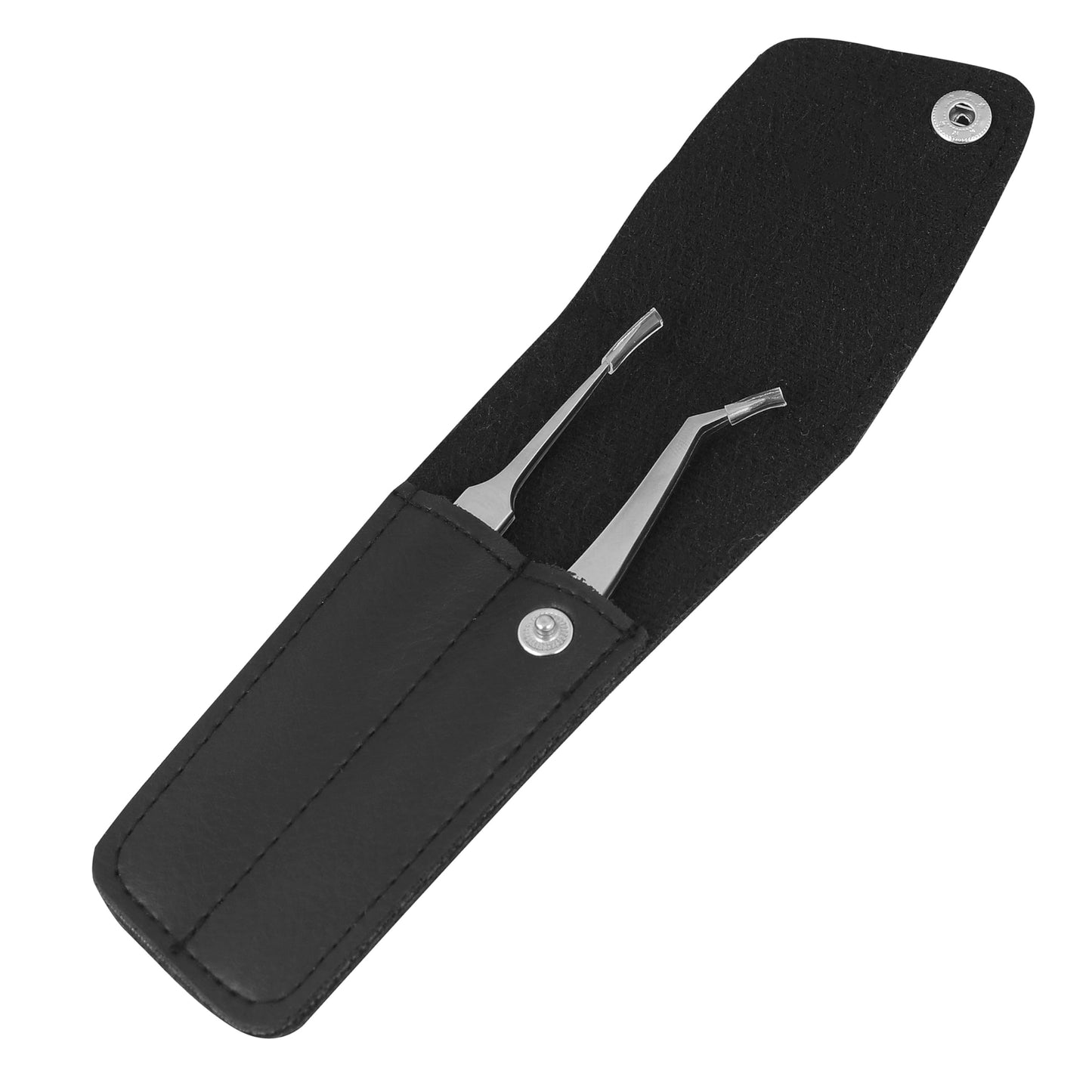 Small Precision Tweezers 4.5 Inch Set of 2 Kit - Mini Angled and Fine Needlepoint Tips with Pouch Sleeve for Embroidery, Jewelery, Beading, Thread, Knitting, Sewing, Arts & Craft (Satin)