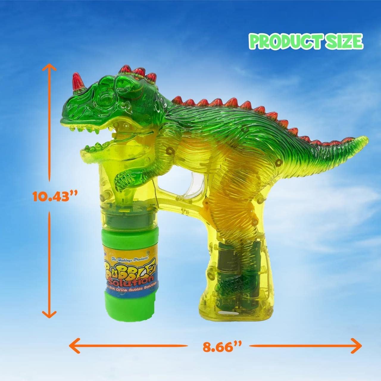 Haktoys Dinosaur Bubble Gun for Kids Automatic Bubble Machine Toy, Outdoor Bubble Maker Blower for Toddlers Boys Girls Backyard Play, 1 Pack with Figurines