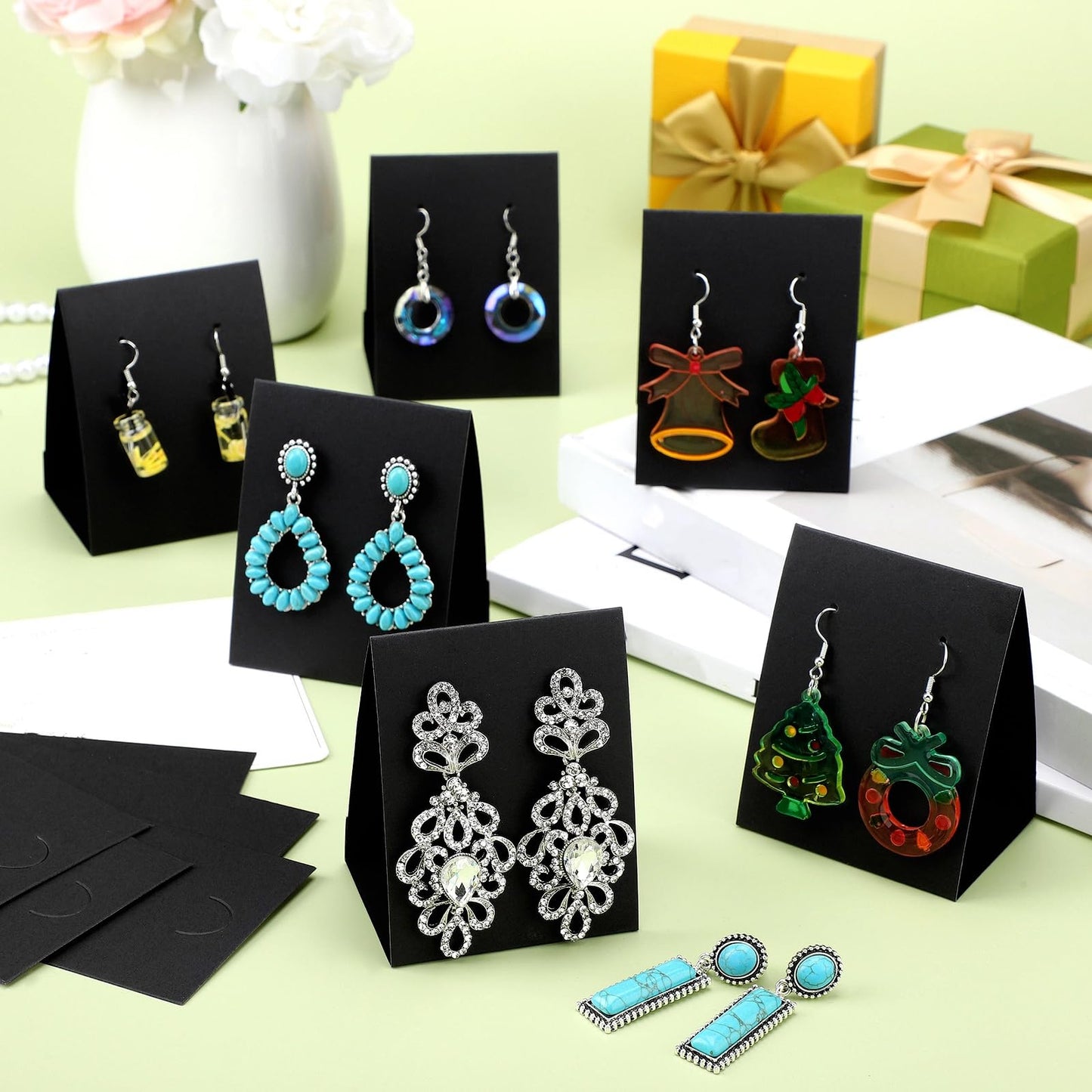 100 Pcs Standing Earring Display Cards Holders Paper Hanging Earring Packaging for Small Business Jewelry Packaging Supplies Selling DIY Retail Show Photography Props(Black)