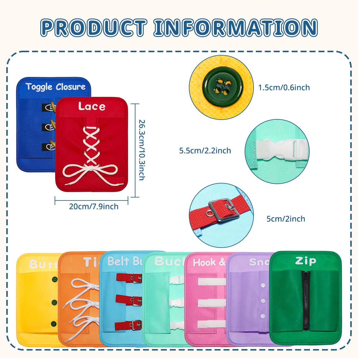Learning to Dress Busy Boards, Shoe Tying Practice for Kids, Basic Life Skills Toys Learn to Button, Buckle, Zip, Snap, Lace, Tie, Sensory Board Fine Motor Development Toy for Preschool Classroom