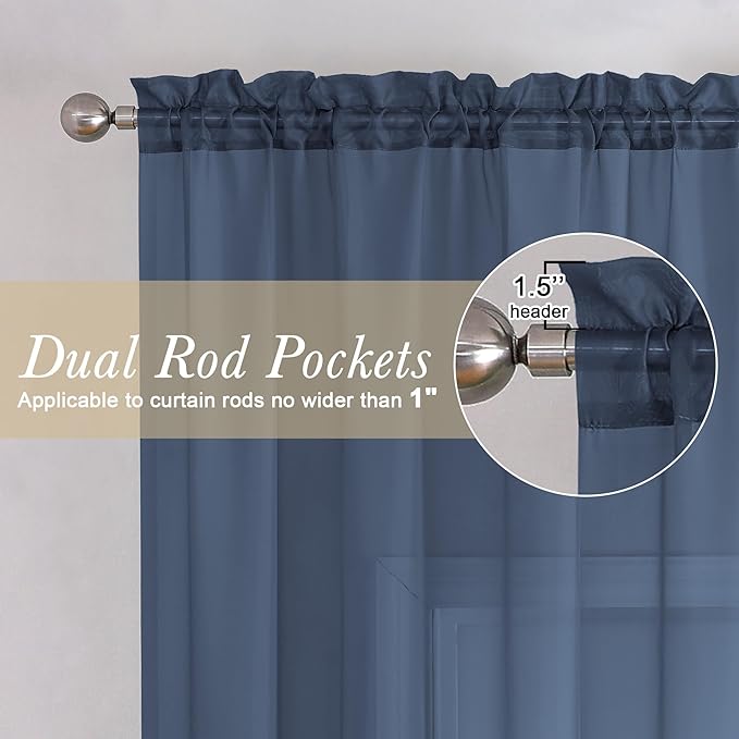 Lecloud Navy Blue Sheer Curtains 78 Inches Long 2 Panels, Light Filtering Voile Airy Curtains, Balance Light Privacy Window Treatments with Dual Rod Pocket for Bedroom Laundry Room, Each 42" W x 78" L
