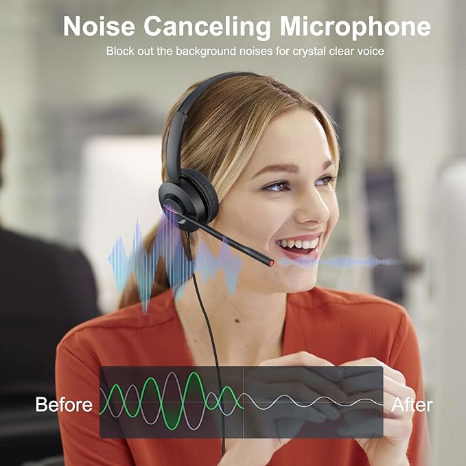 MAIRDI USB Headset with Microphone, PC Headset with Mic Noise Cancelling, Wired Computer Headset with Mute for Laptop Business Work Home Office Call Centers Teams Zoom Comfort