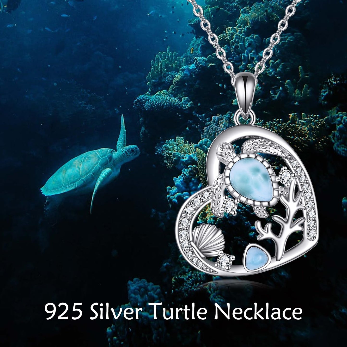 CRMAD Turtle Beach Necklace Sterling Silver Larimar Starfish Ocean Jewelry for Women(turtle)