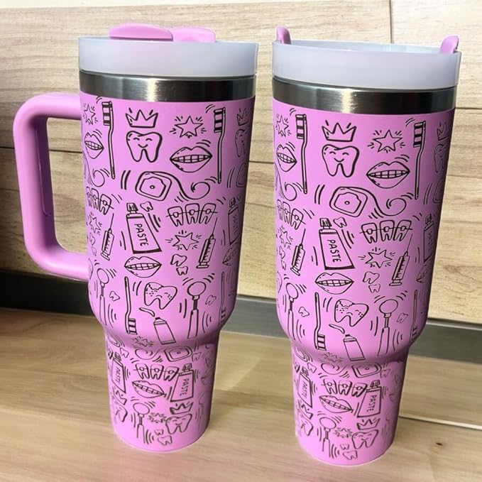 Dental hyginiest tumbler 40oz tumbler Tooth tumbler Dental water bottle Gift for dentist Gift for dental hyginiest Office gift (Purple(5)-Dental(K))