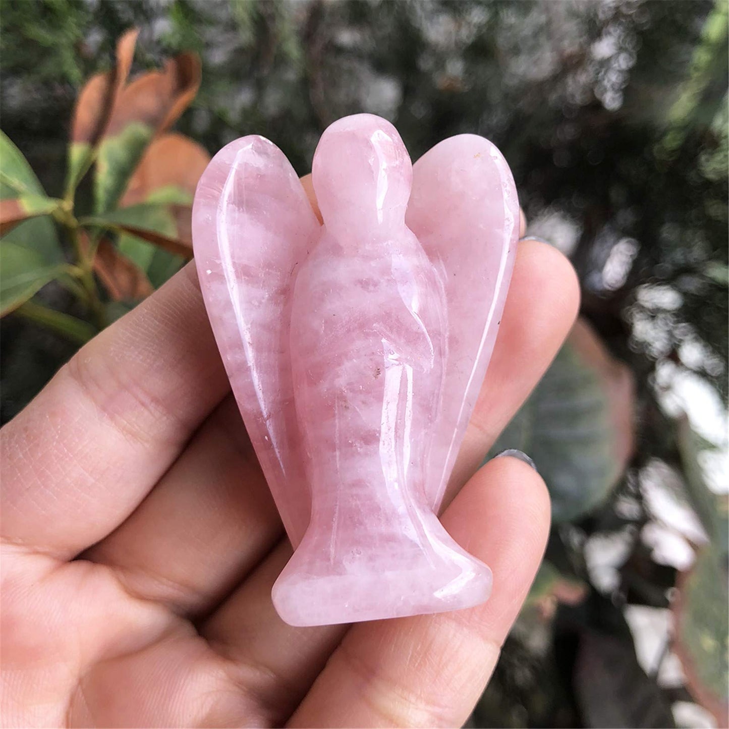 favoramulet 2 Inches Rose Quartz Crystal Pray Guardian Angel Statue, Carved Healing Peace Angel with Wing Figurine Pocket Stone