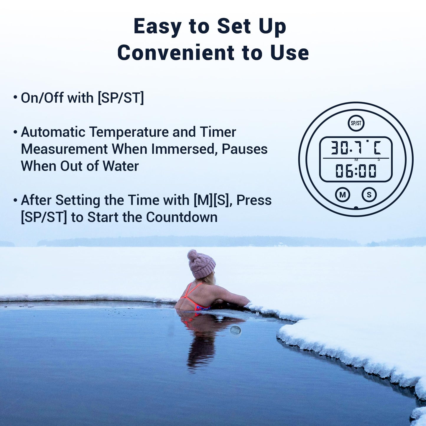 Ice Bath Thermometer, Cold Plunge Floating Thermometer with Timer, Waterproof Floating HD Display Timer, for Ice Baths, Hot Baths