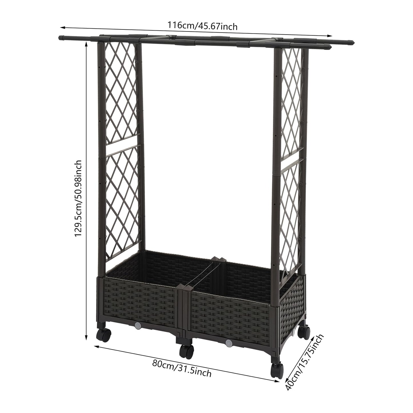 TFCFL Planter with Trellis Raised Garden Beds,Trellis Planter Self-Watering Box with Wheels,Outdoor Vegetable Flower Privacy Planter Box for Backyard Balcony Patio