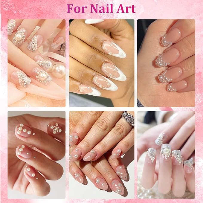 Belleboost Flat Back Pearls Kits 1 Box of Flatback Beige Half Round Pearls with Pickup Pencil and Tweezer for Home DIY and Professional Nail Art, Face Makeup and Craft