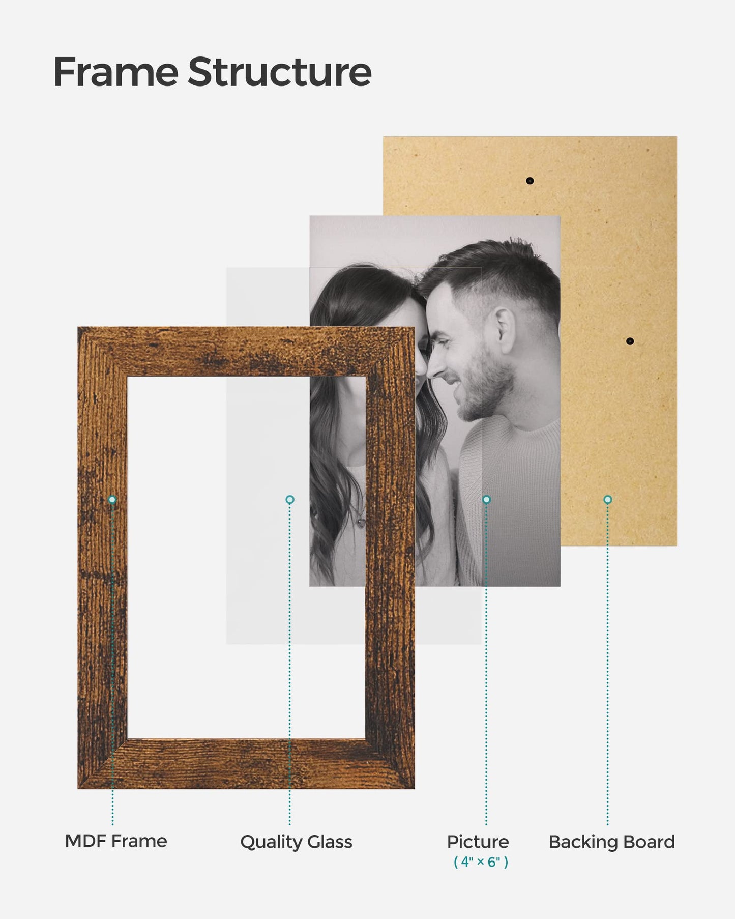 SONGMICS Collage Picture Frames, 4x6 for Wall Decor, Multi Family Photo for Gallery Decor, Hanging Display, Set of 12, Rustic Brown URPF026X01