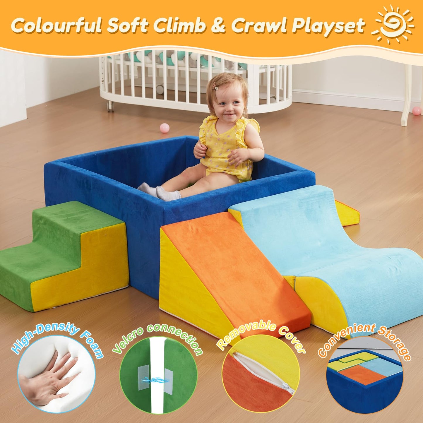 STAOLENE Soft Foam Climbing Blocks with Ball Pit, 6PCS Color Indoor Climbing Toys for Toddler, Climb and Crawl Activity Play Set, Play Gym for Child Development (Balls not Included)