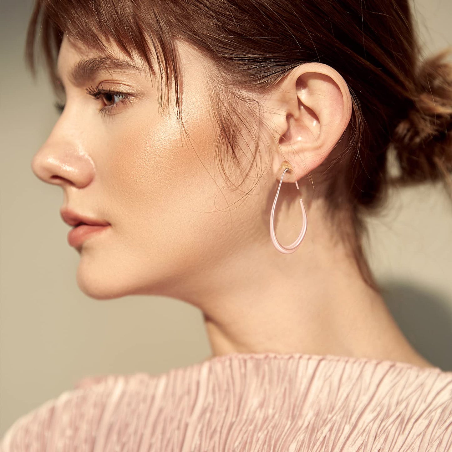 Lightweight Teardrop Hoop Earrings for Women - 14k Gold/White Gold Plated Large Oval Pull Through Hoop Earrings High Polished Statement Jewelry Gift for Women (rose gold)