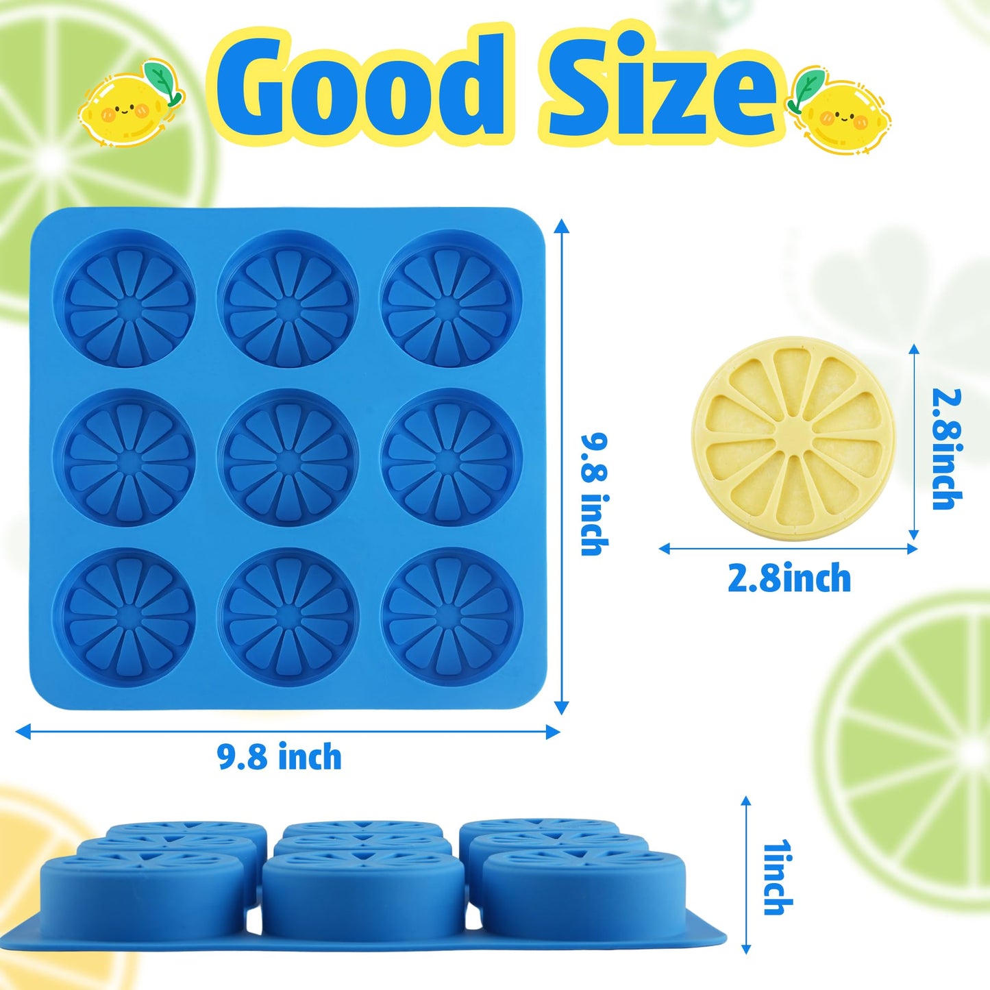 Sidosir 2Pcs Lemon Ice Chocolate Silicone Molds, 9 Cavity Non-Sticking Fruit Shaped Silicone Ice Molds for Making Chocolate Cupcake and Jelly, 3D Ice Lemon Mold for Daily Baking, Ice and Candy Making