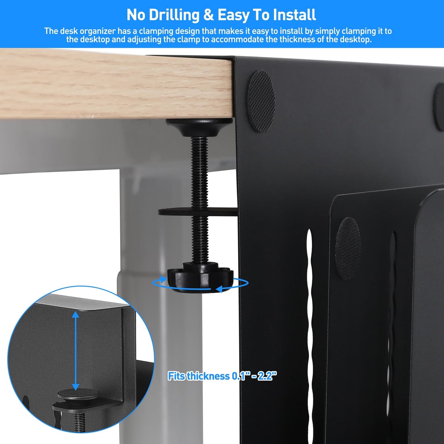 MAXECHO Desk Side Storage, Under Desk Laptop Mount, Table Side Hanging File Organizer, No Drill Clamp On Cable Management Tray, Laptop Holder with Magnetic Pen Holder for Office and Home, Load 22 Lbs