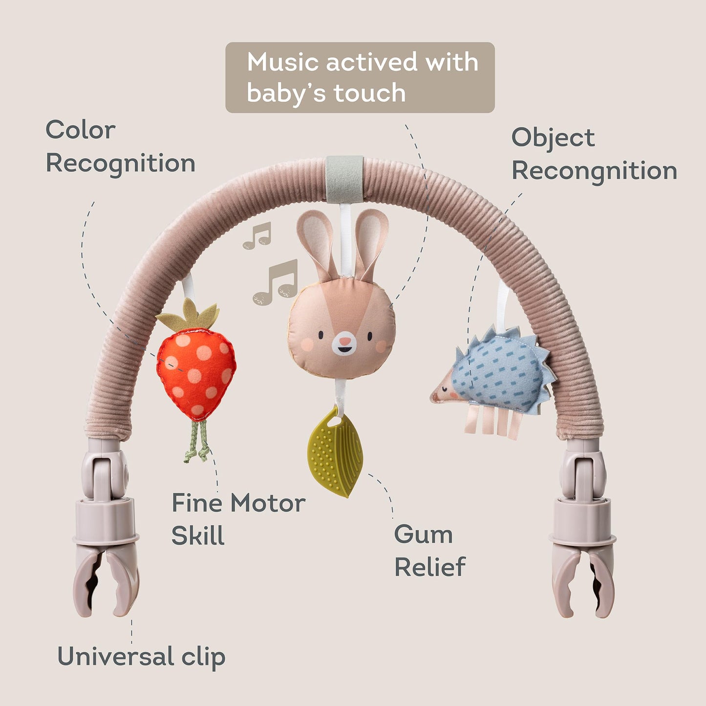 Taf Toys Activity Arch - Ideal for Infants & Toddlers, Fits Stroller & Pram, Stimulates Baby’s Senses, Easier Outdoors (Musical Bunny Arch)