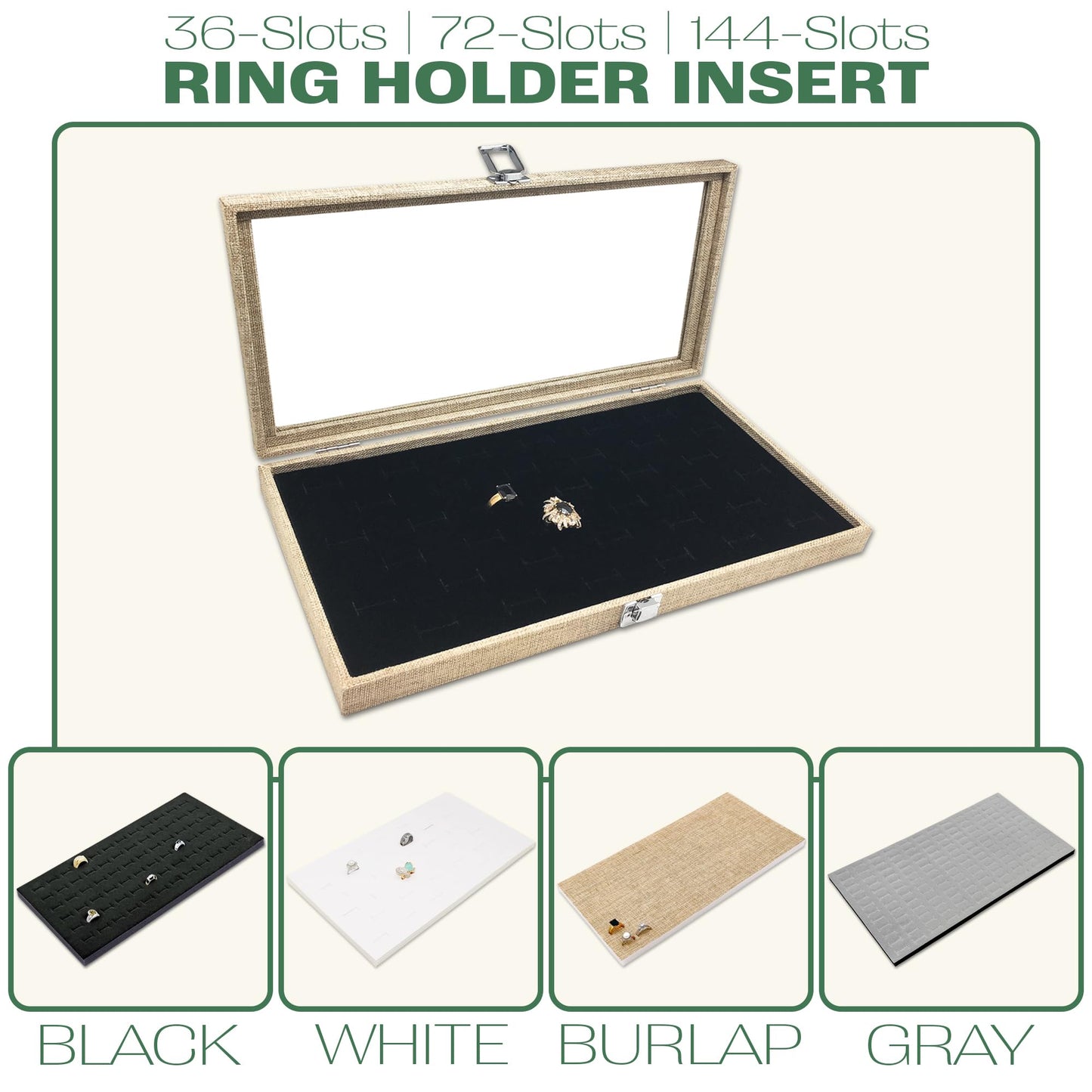 TheDisplayGuys For Your Modern Living 2-Pack 72-Ring Holders Leatherette Foam Padding Jewelry Inserts - Tray/Case Liners - Retail Display, Storage (White) by The Display Guys