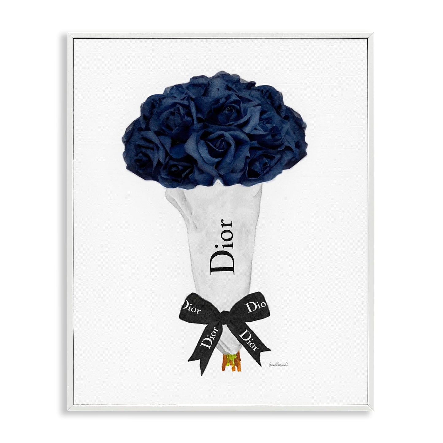 Stupell Industries Blue Rose Floral Bouquet Fashion Glam Bow