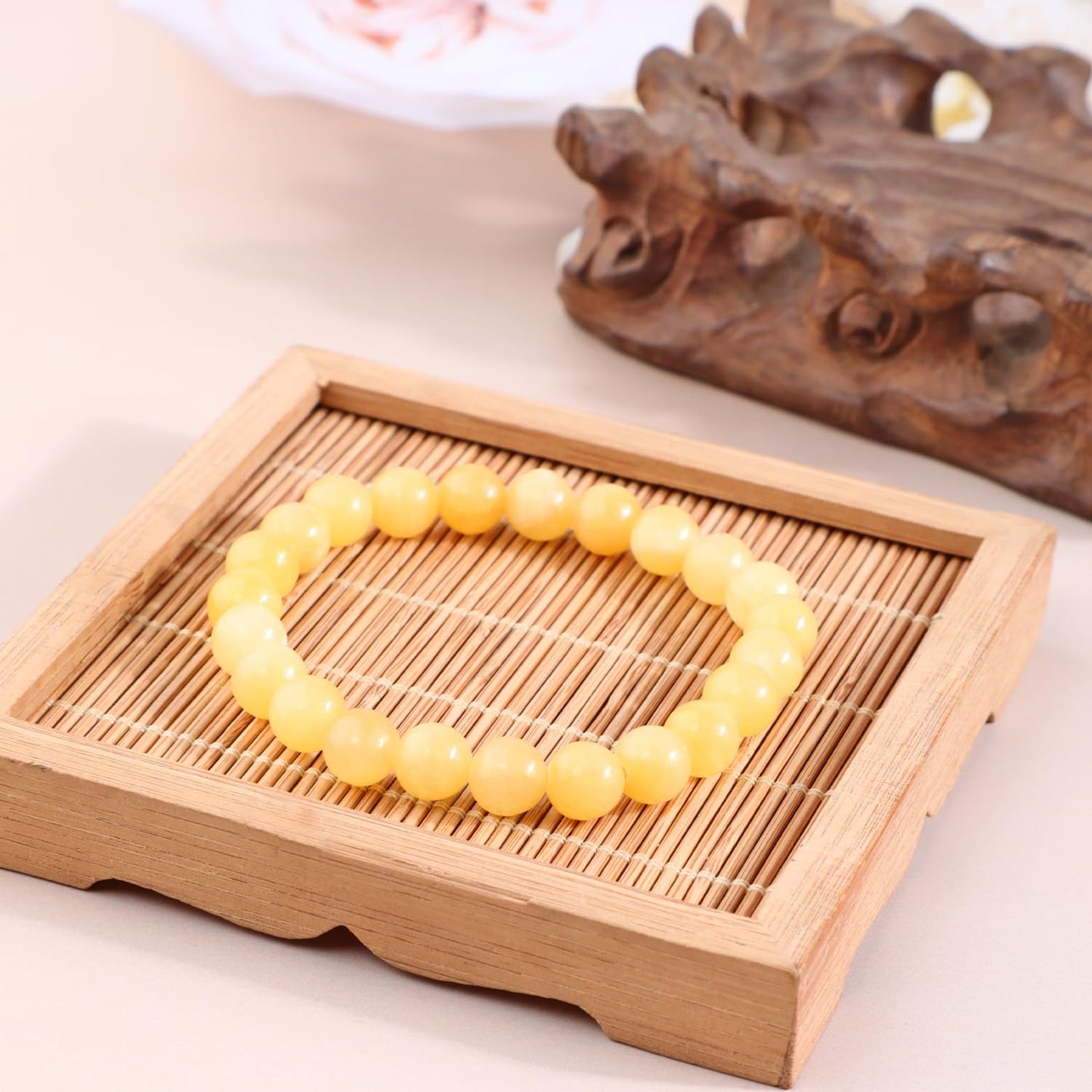 Bymitel 8mm Yellow Jade - Handmade Reiki Gemstone Stretch Bracelet, Natural Beauty & Spiritual Essence, Crystal Healing for Unisex Adults