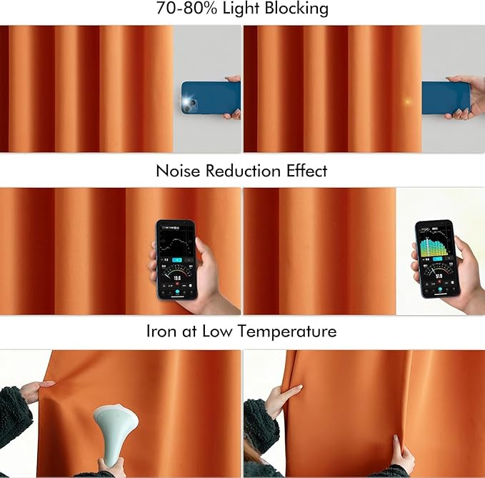 MIULEE 2 Panels Orange Back Tab Blackout Curtains 84 Inch Length for Living Room Bedroom Privacy, Rod Pocket/Pinch Pleated Fall Thermal Insulated Room Darkening Light Blocking Curtains 84 Inches Long