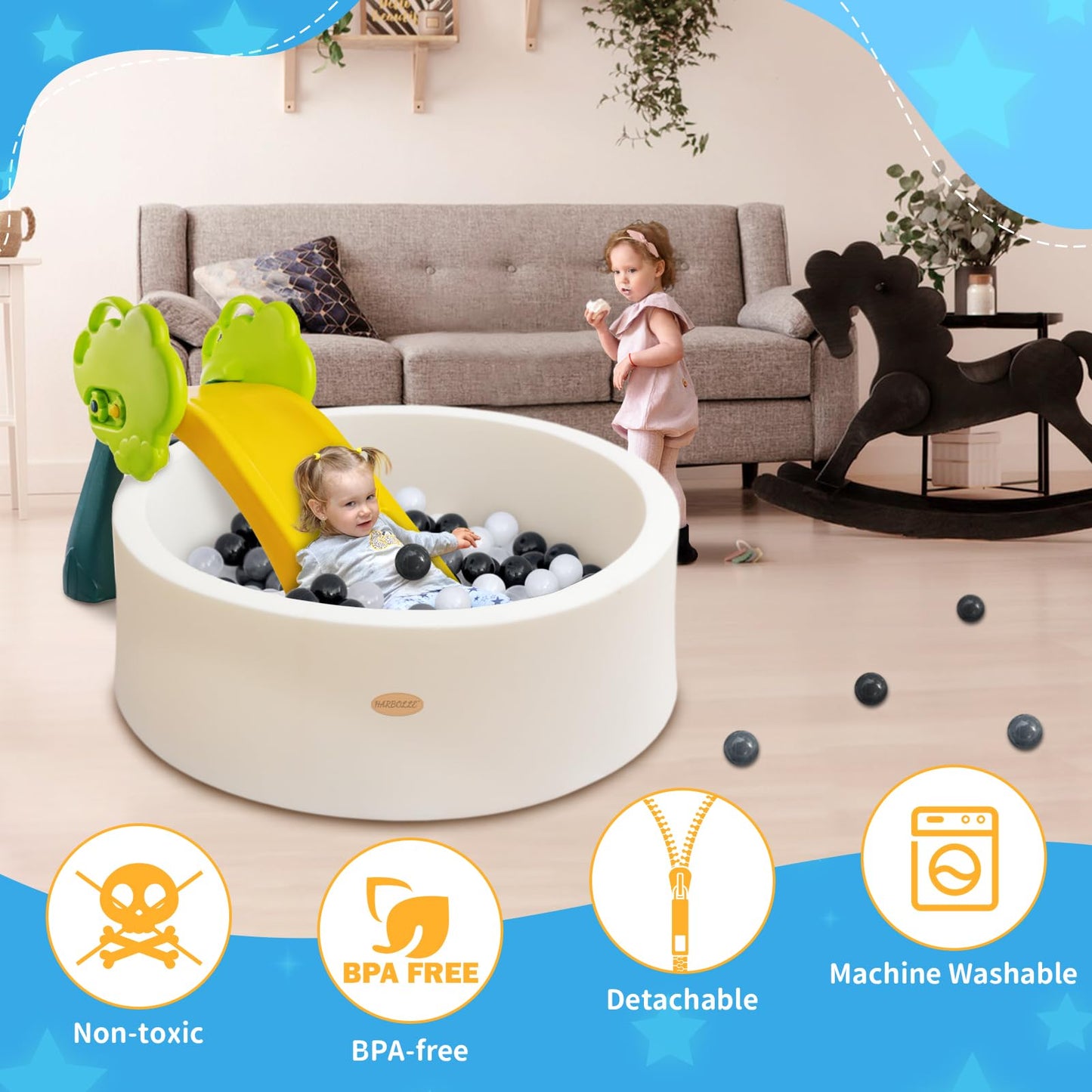 HARBOLLE Baby Ball Pit 35.4" Soft Round Memory Foam Ball Pits NOT Included Balls Indoor Outdoor Playpen for Babies Toddlers Kids Great Gift for Girls Boys, White
