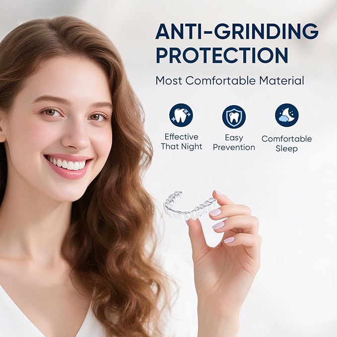 Mouth Guard for Clenching Teeth at Night, Mouth Guard for Grinding Teeth at Night, Comfortable & Reusable Adult Teeth Grinding Mouthguards for Sleeping, Includes 4pcs & 1 Travel Case