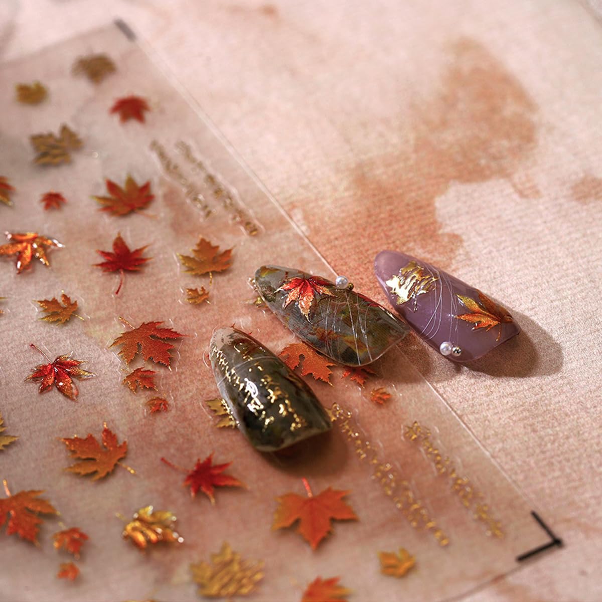 2 Sheets Fall Maple Leaves Nail Art Stickers 5D Embossed Self-Adhesive Nail Decals Autumn Maple Leaf Nails Supplies Thanksgiving Day Nail Designs Stickers for Women DIY Manicure Accessories