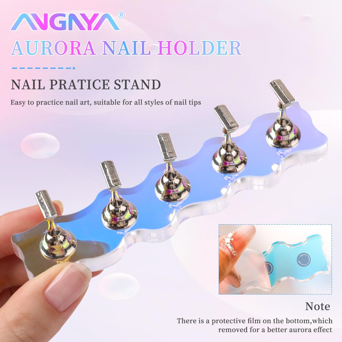 ANGNYA Nail Stand for Press on, 2 Set Aurora Nail Holder for Painting Nails Press on Nail Stands with 96 Pcs Reuseable Mounting Tapes for Nail Art Display Home & Salon Use