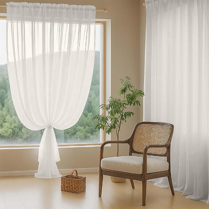 Extra Wide Ivory Sheer Curtains 120 Inches Long, Extra Long Light Filtering Modern Patio Curtains for Sliding Glass Door, Rod Pocket Voile Drapes for Living Room, 2x59Wx120L Inches, 10FT, 2PCS