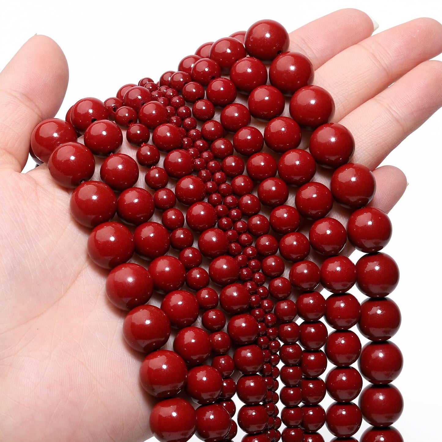 NITOPUPU 100Pcs 8mm Cinnabar Beads for Jewelry Making, Natural Round Loose Gemstone Stone Bead for Necklace Bracelets, Crafts for Adults with Crystal Stretch Cord