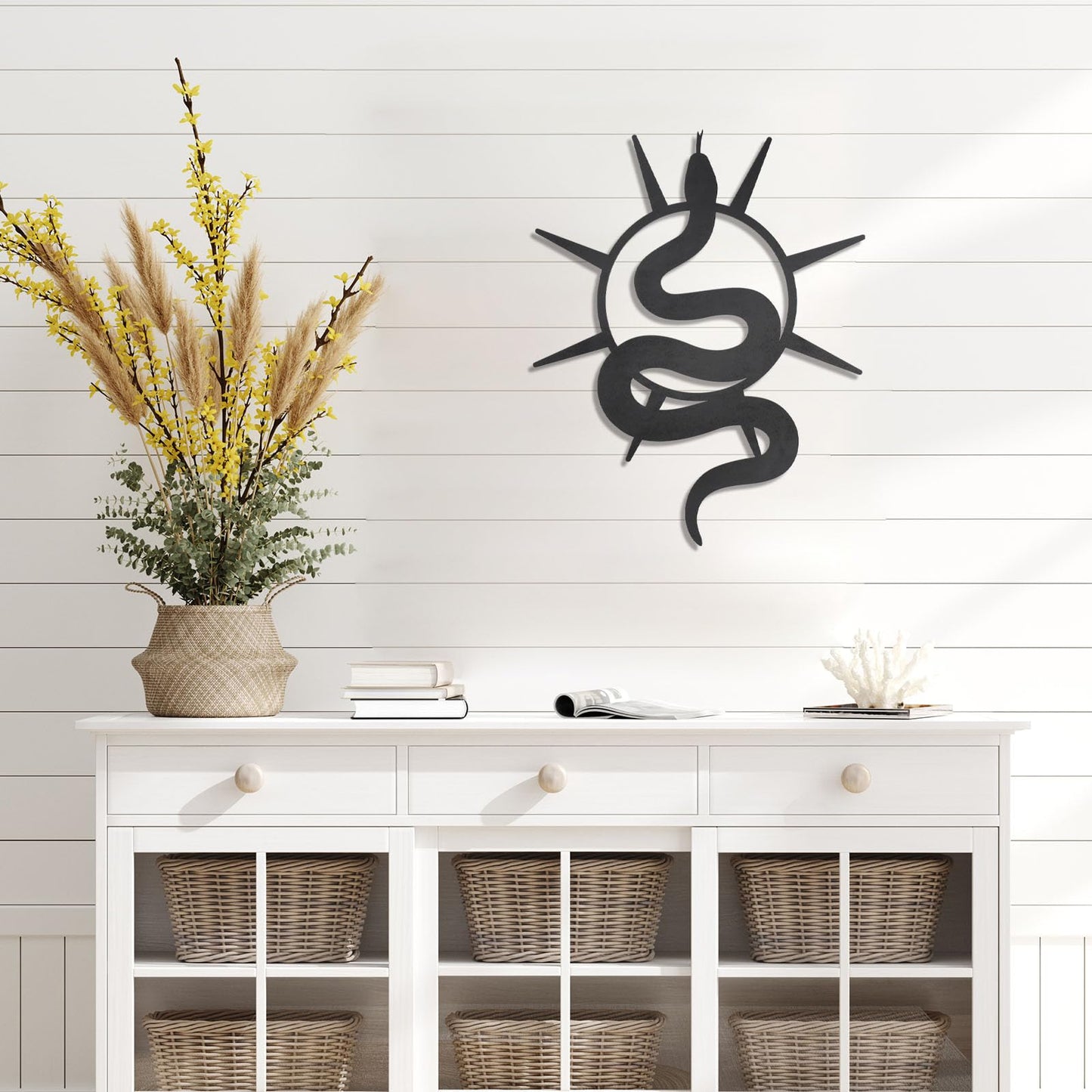 OYEFLY Black Snake and Crescent Moon Mirror Wall Decor,Gothic Snake Decorative Mural (style 2)