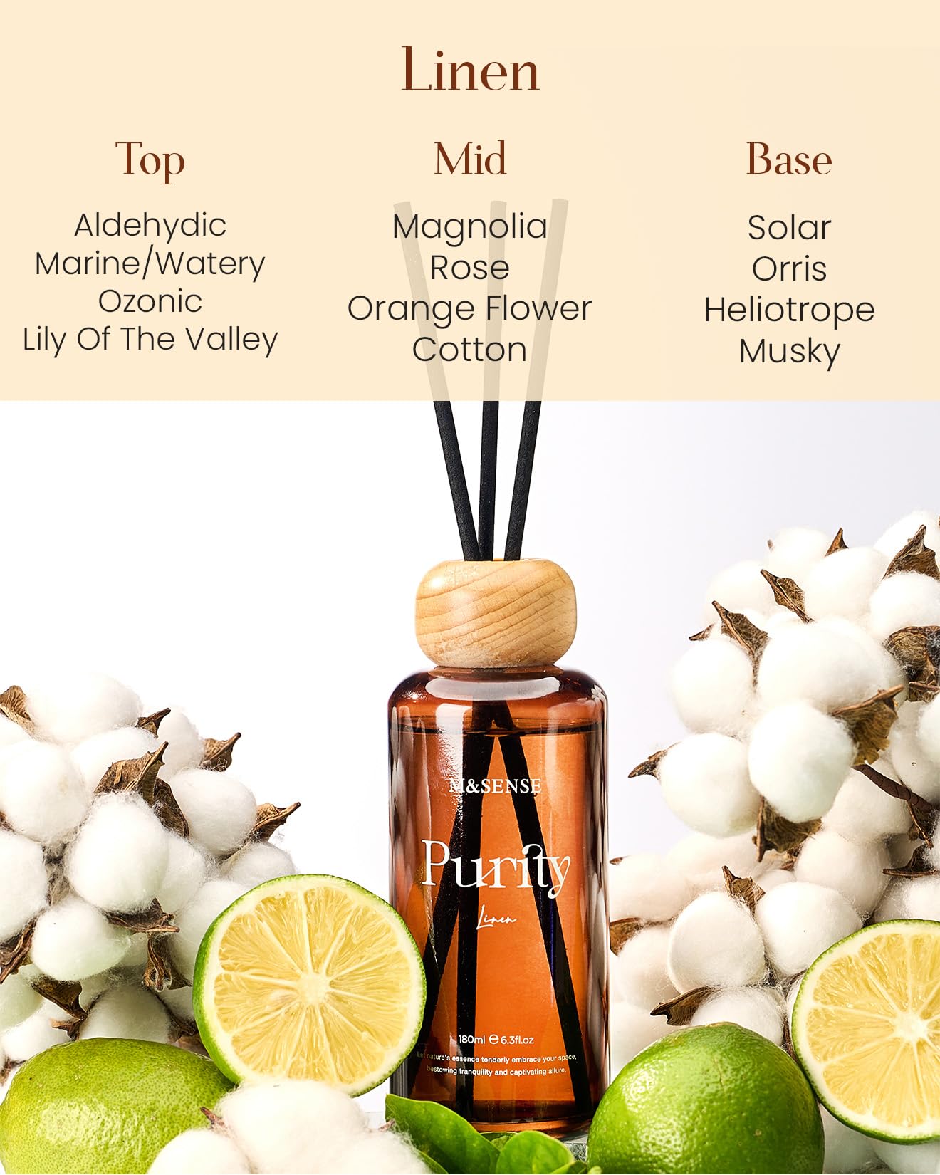 M&SENSE Linen Reed Diffuser: Upgraded Formula 6.3 fl oz Non-Toxic Aroma Set with Sticks, Long-Lasting Natural Essential Oil Gifts for Home, Bedroom