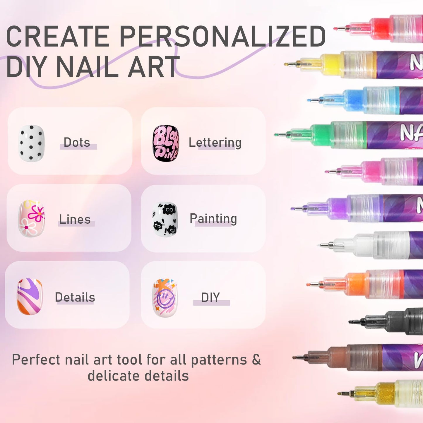 12 Color Nail Art Pens Set - Graffiti Dotting Pen + Painting Liner Brush, All-in-One Nail Polish Art Kit for DIY Manicure & Beauty Adorn Drawing Tools