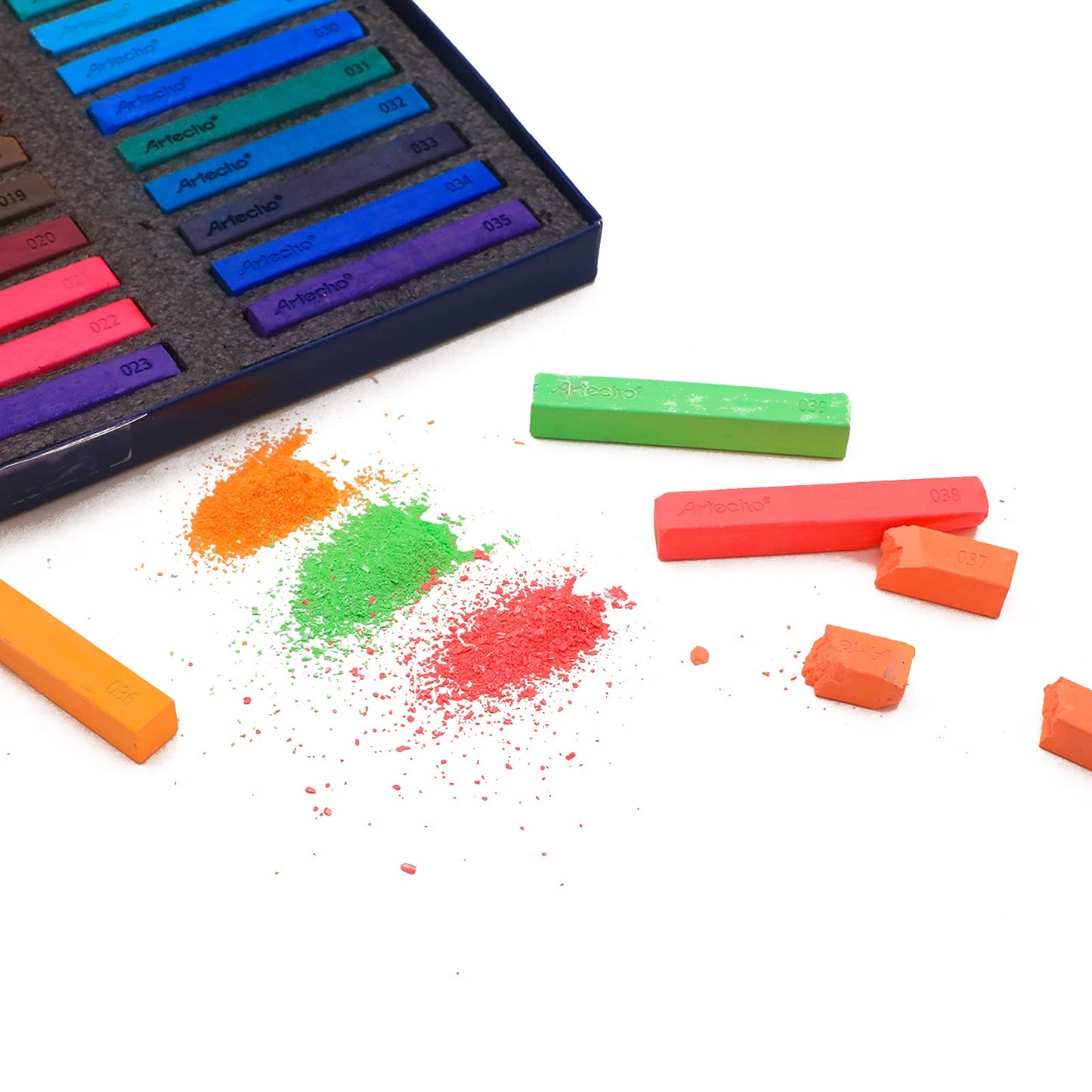 Artecho 72pcs Soft Pastels, 70 Colors Including 4 Fluorescent Colors, Extra Free Black & White, Square Chalk for Drawing, Blending, Layering, Shading, Pastels Art Supplies