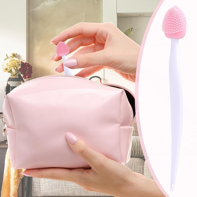 4pcs Silicone Lip Scrub Brush, Double-Sided Lip Exfoliator Brush for Dark Lips, Heart Shape Lip Scrubber Tool for Removing Dead Skin- Pink & Green & Red & White