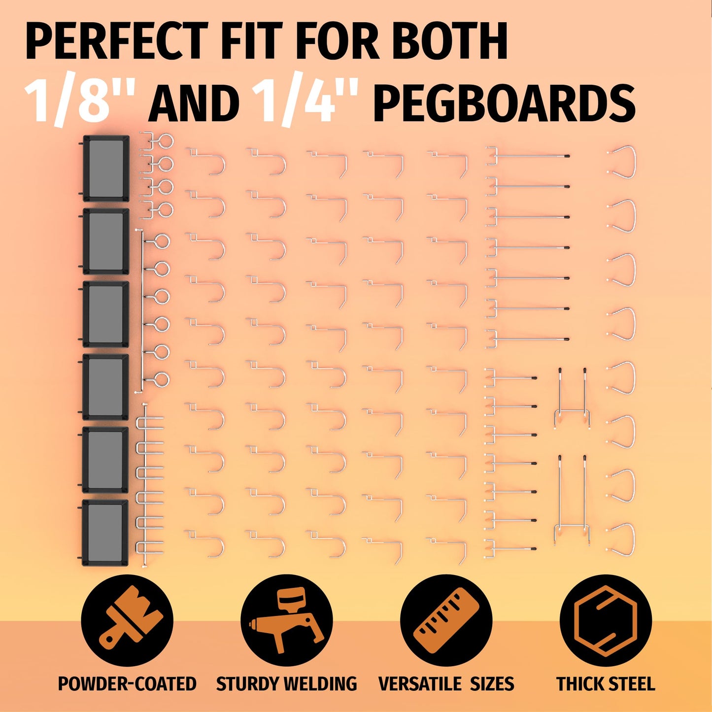 HUHOLE 86 Piece Pegboard Hooks Assortment Kit with Pegboard Bins Garage Tool Organizer Set Fits 1/8 and 1/4 Inch Peg Board Accessories for Workbench Craft Room and Kitchen Storage