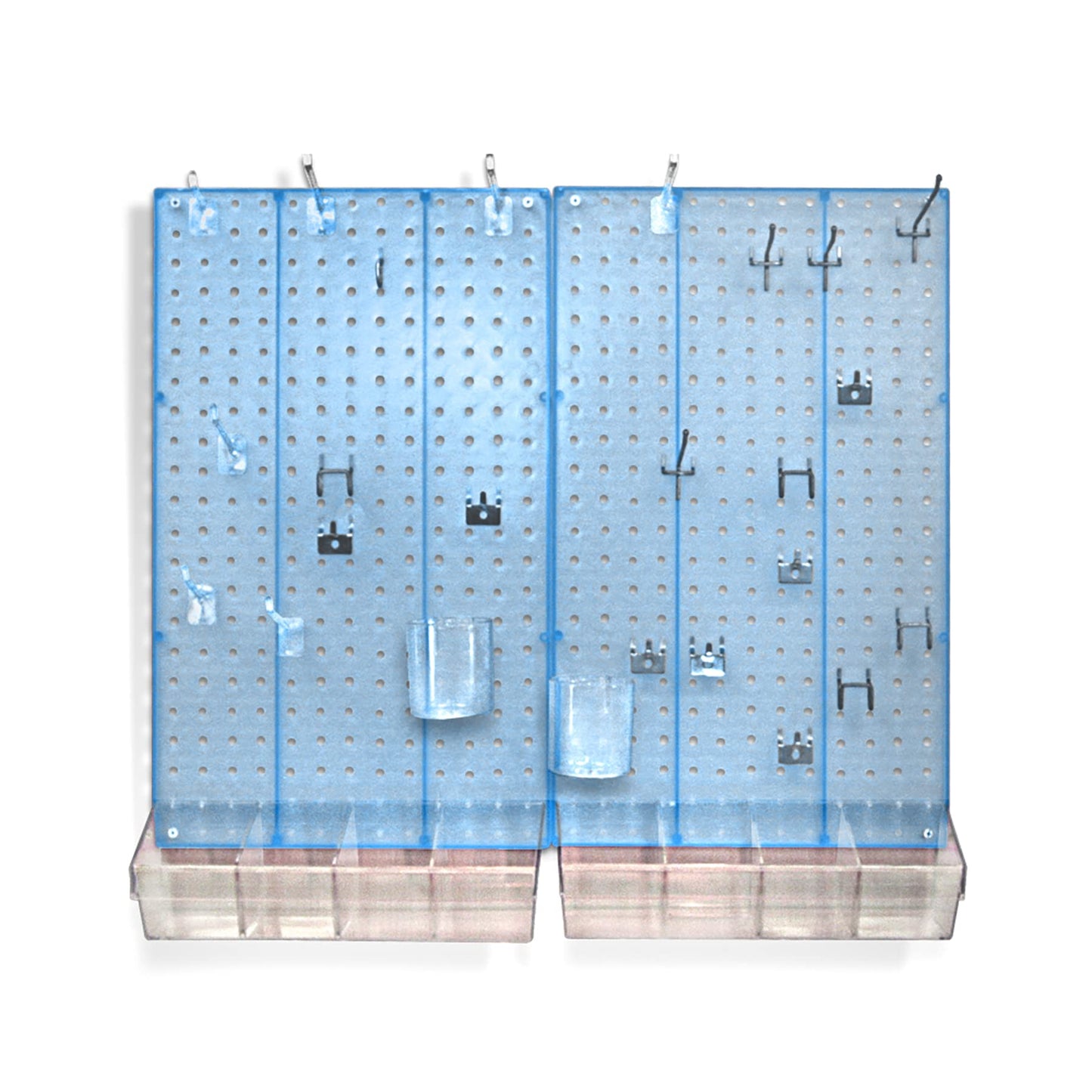 Azar Displays 900945-BLU The DIY Multi-purpose 70-piece Pegboard Wall Organizer Kit with Two Panels and Accessory Assortment, Panel Sizes: 13.5” W x 22” H each, Blue