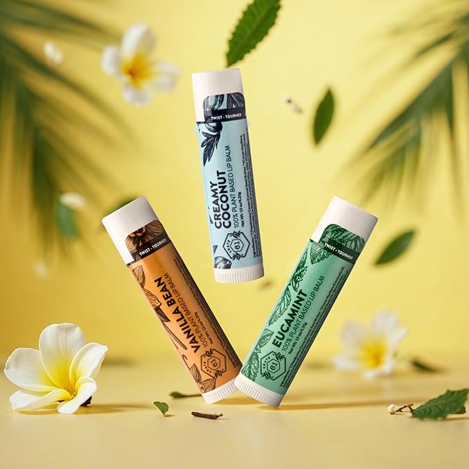Crate 61 Lip Balm 3-Pack with USDA Organic ingredients Flavored with Premium Essential Oils and Organic Flavors, for Men and Women (3 Pack, Medley)